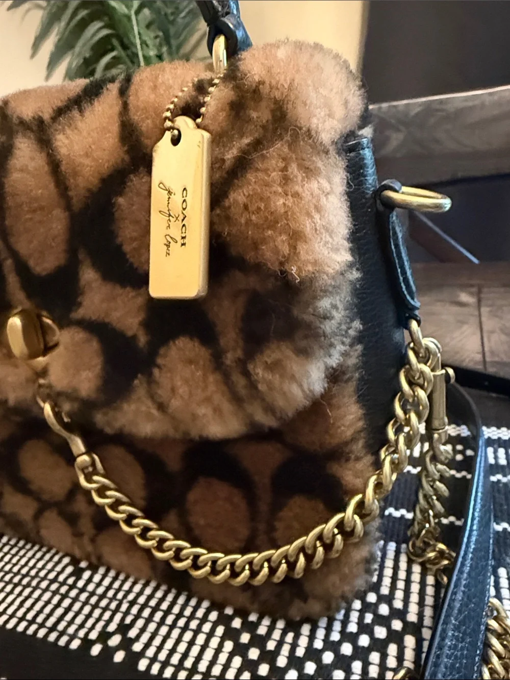 Coach J Lo Faux Fur Turnlock Shoulder Bag
